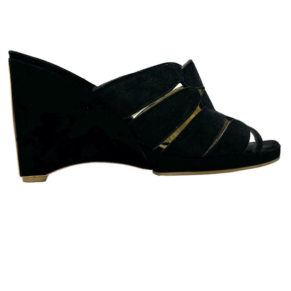 CHARLES JOURDAN PARIS BLACK SUEDE & GOLD METAL WEDGES SIZE 8.5M - Picture 12 of 15